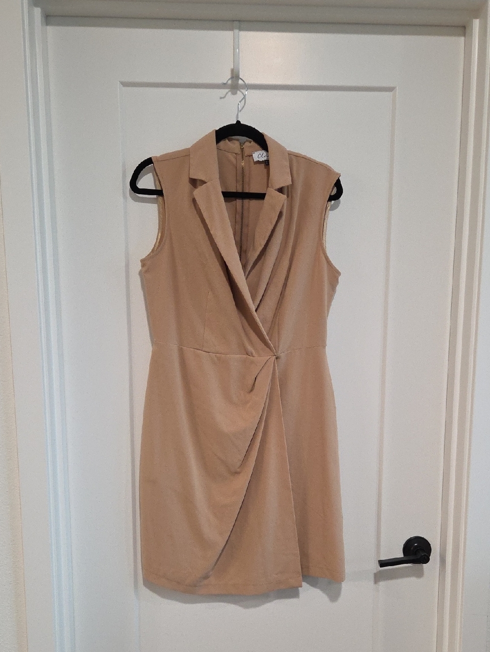 Sleeveless Tan Wrap-Front Dress